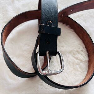 Vintage Black Leather Belt with Silver Buckle – Distressed Patina – 1.25” Wide